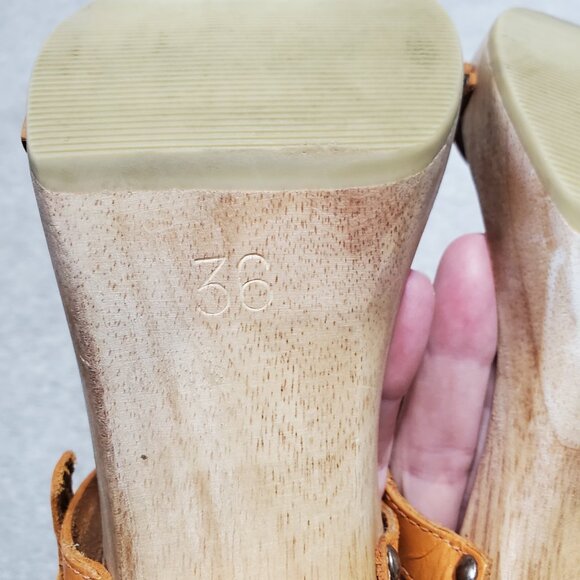 PARALELO by GVA Leather and Wood Heels Sandals Shoes Strappy Gold Women 36, 5.5 - Picture 10 of 11